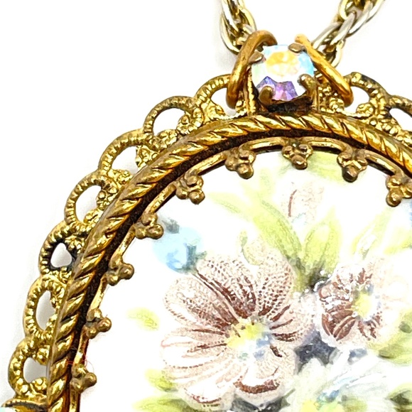 W. Germany Vintage Porcelain Floral Painted Converted Necklace Victorian Style - Picture 7 of 16